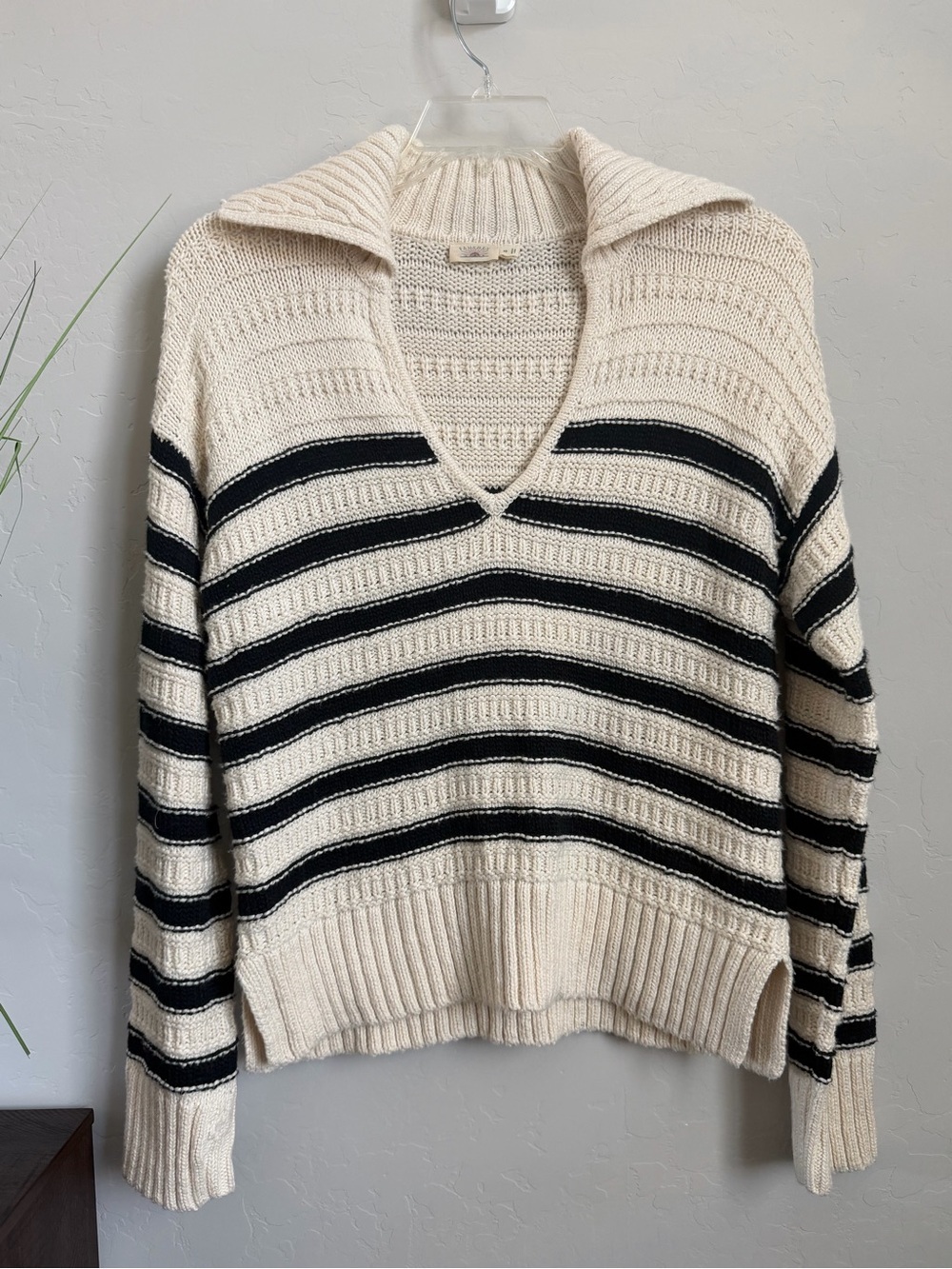 Faherty Organic Cotton Striped Collared Sweater XS Oversized Coastal Nautical